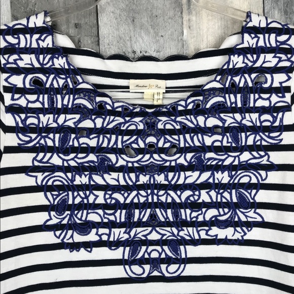 Meadow Rue Palermo Striped Embroidery Top Sm EUC - Picture 4 of 8